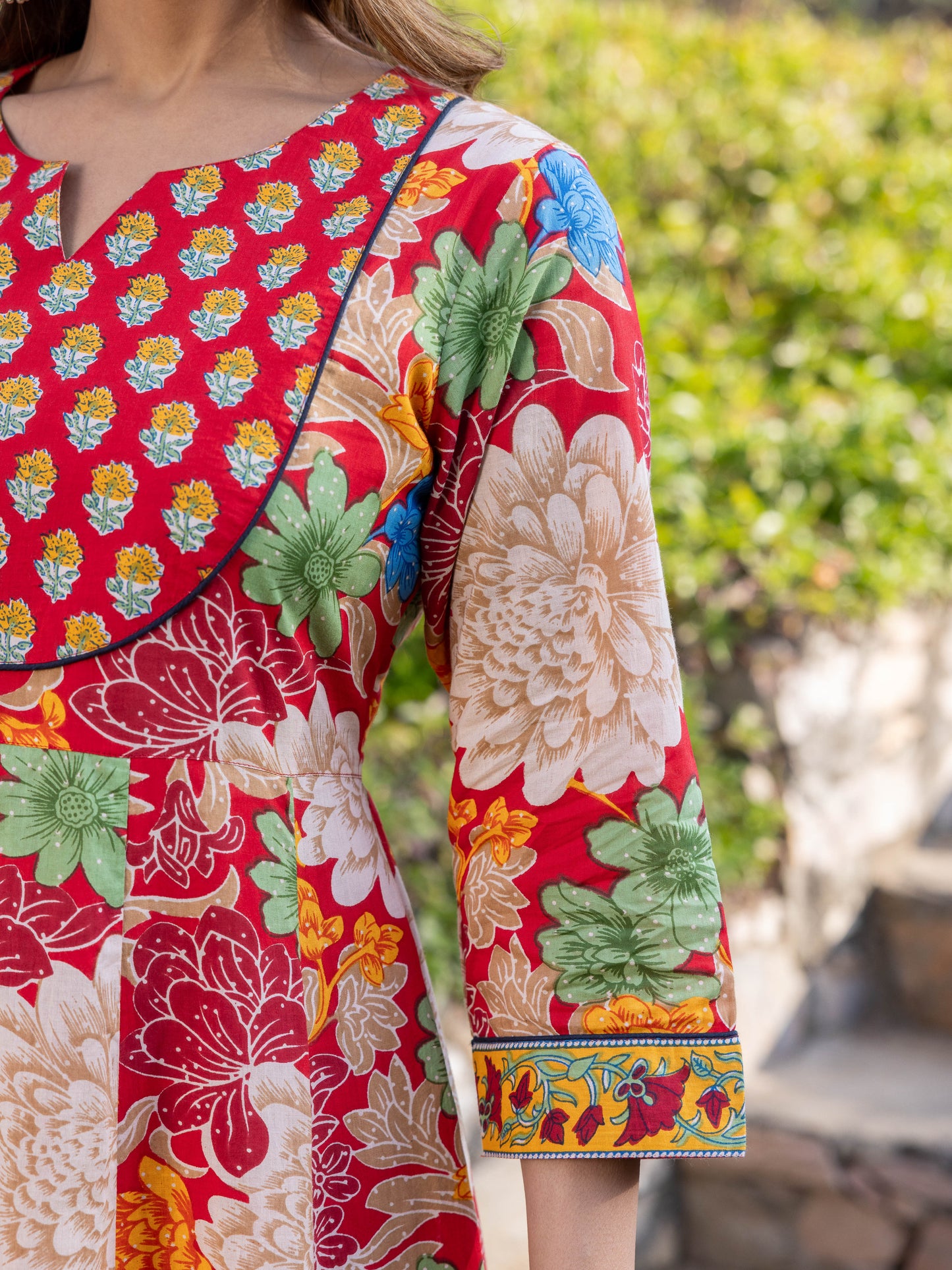 Embroidered Soft Cotton Floral Anarkali Red Kurta