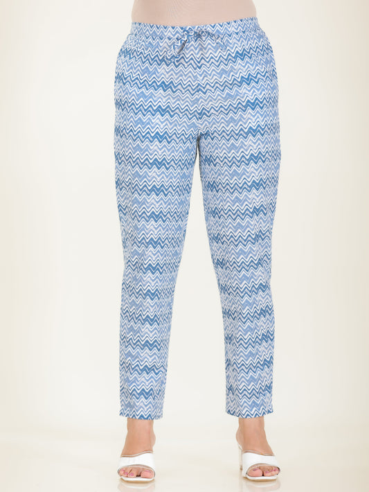 Soft Cotton Chevron Blue Tapered Trousers