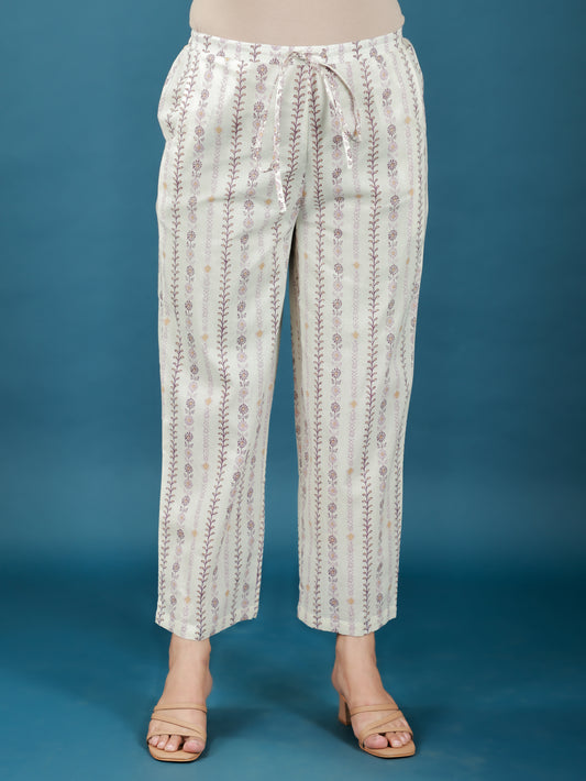 Soft Cotton Striped Purple Straight Trousers