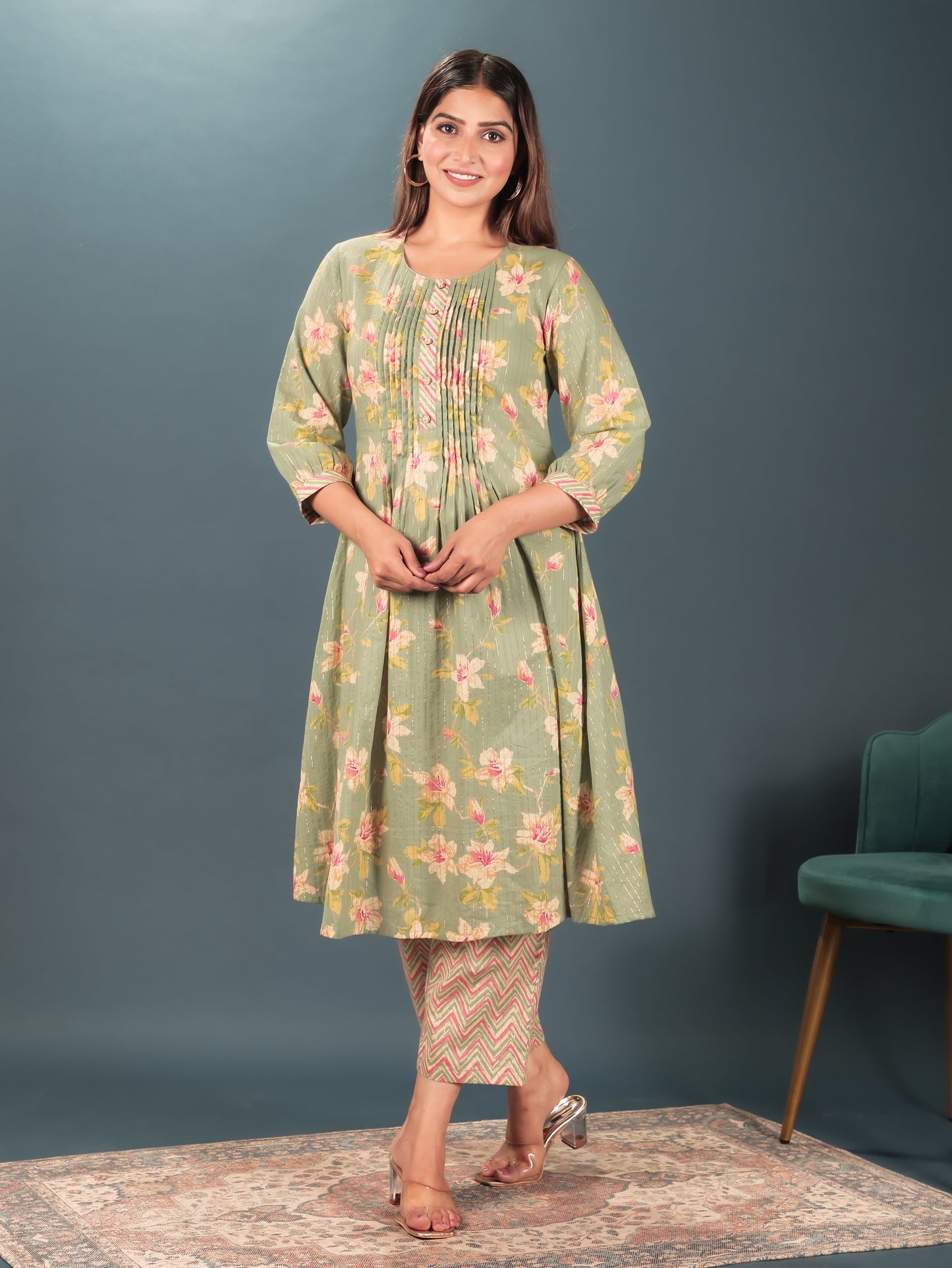 Lurex Cotton Floral Kurta