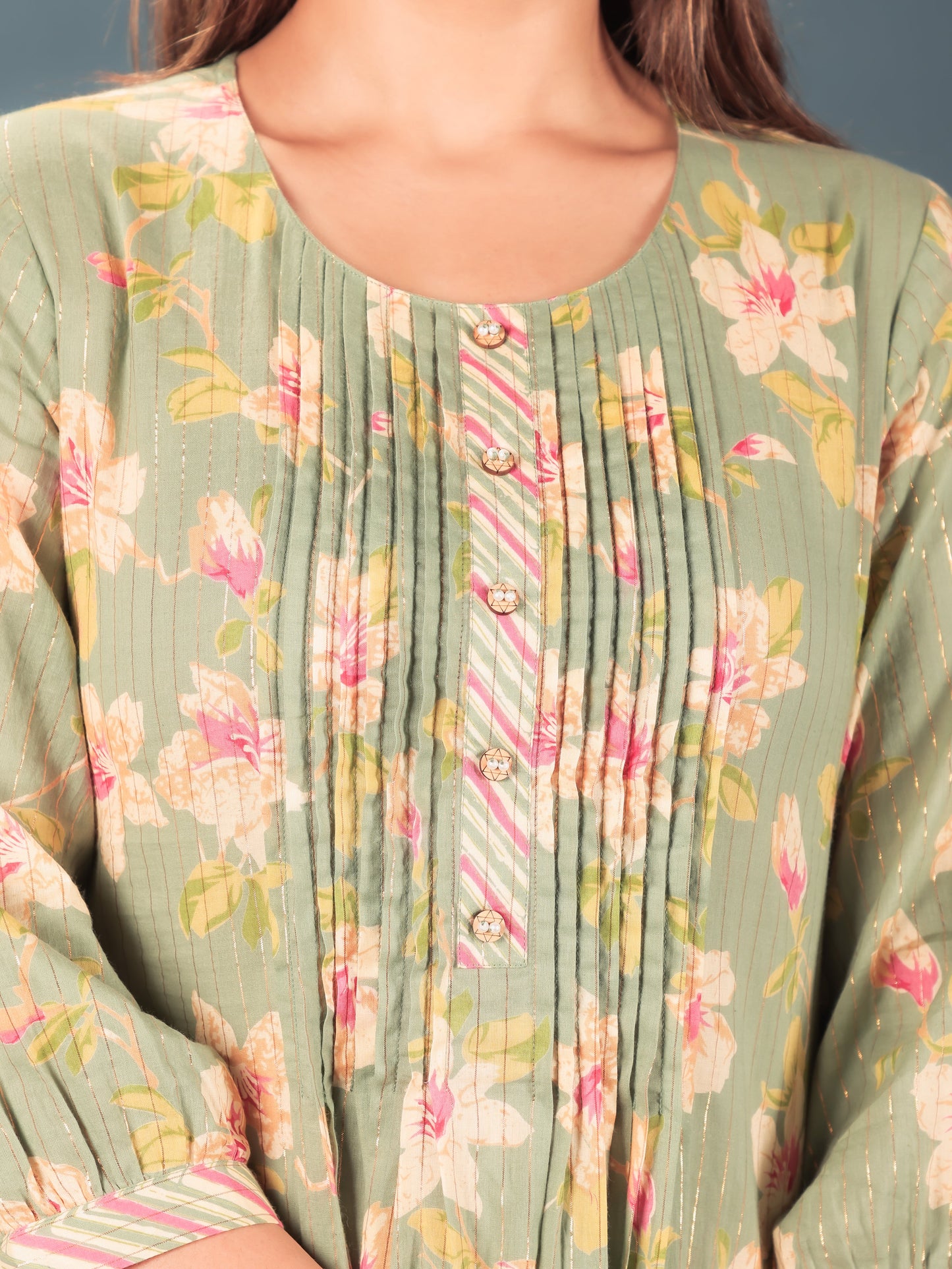 Lurex Cotton Floral Kurta