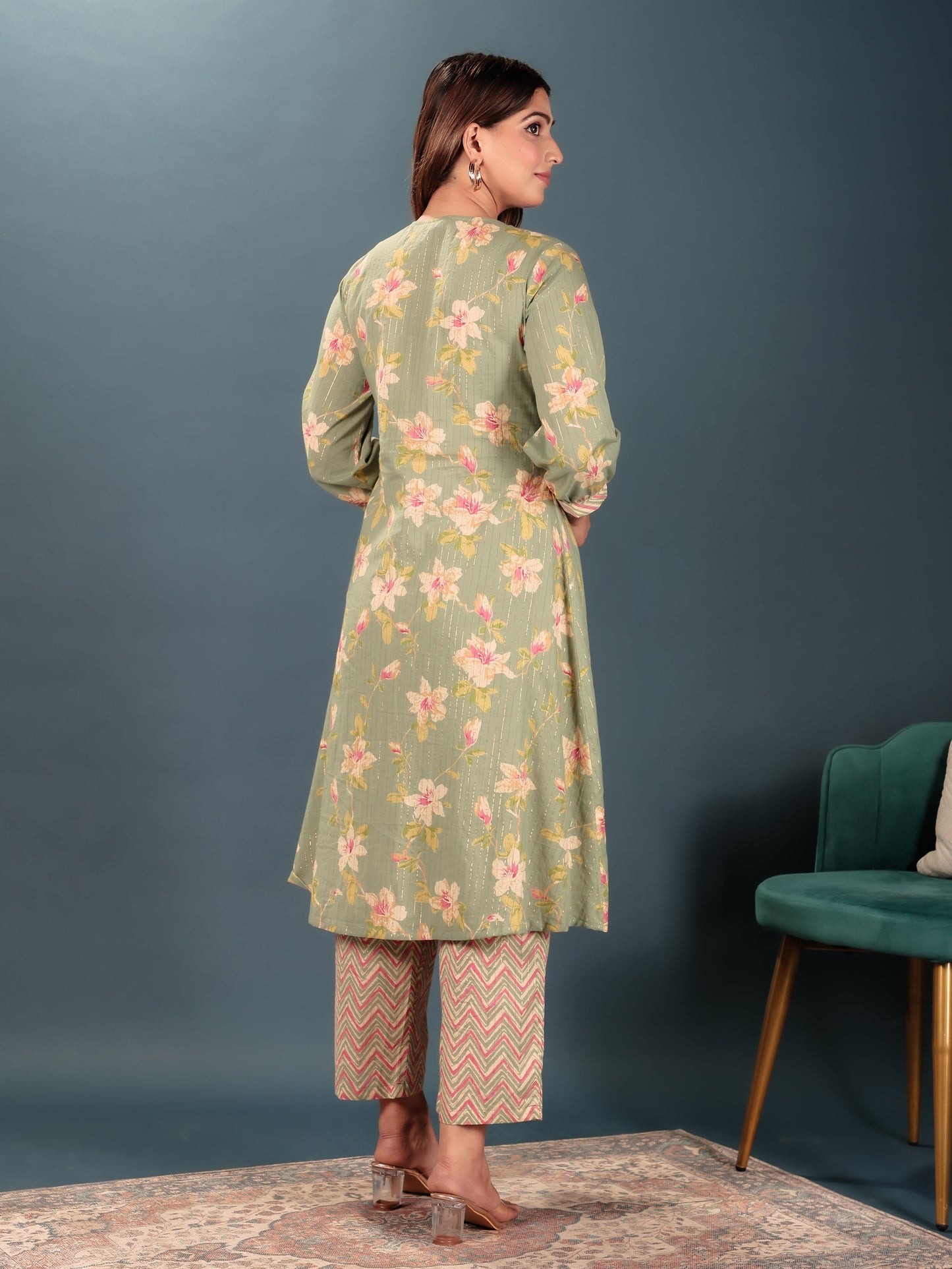 Lurex Cotton Floral Kurta