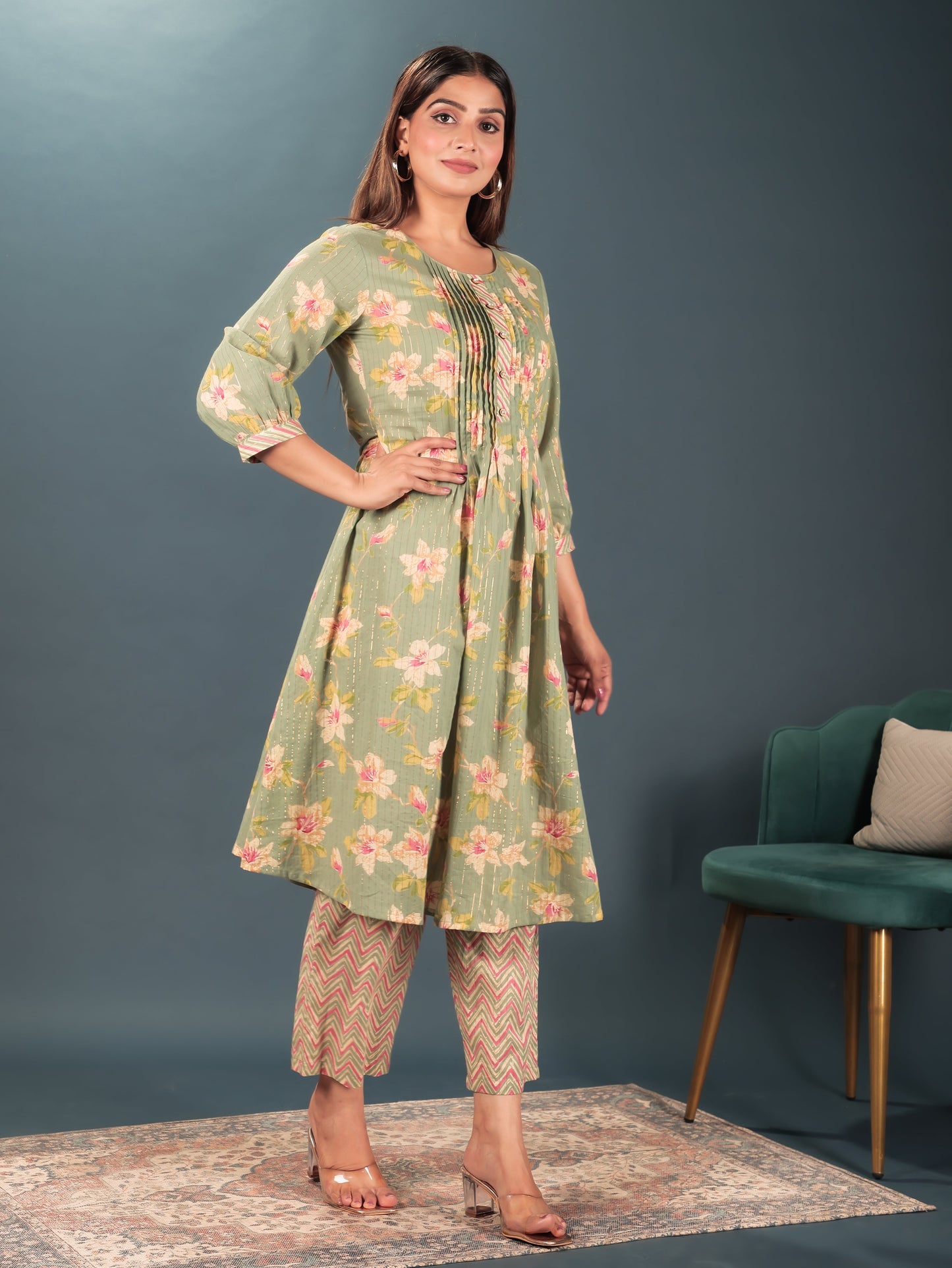 Lurex Cotton Floral Kurta