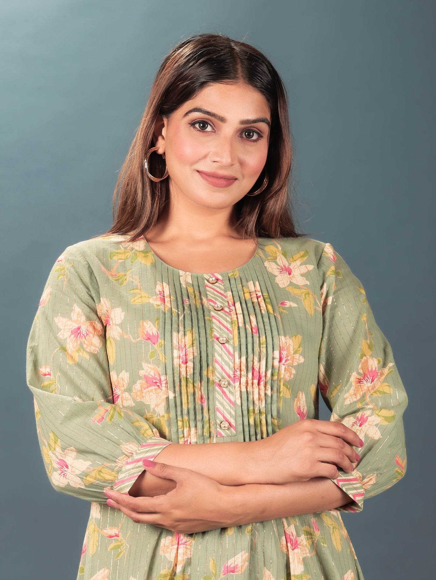 Lurex Cotton Floral Kurta