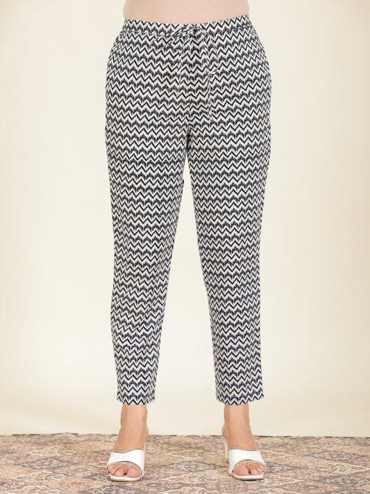 Soft Cotton Chevron Black Tapered Trousers