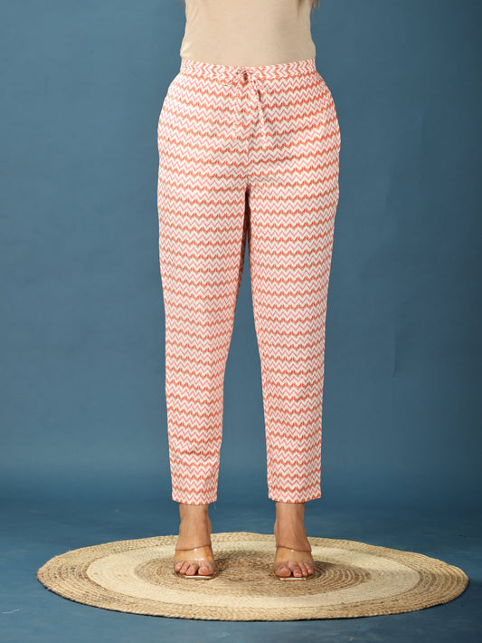 Soft Cotton Chevron Pink Tapered Trousers