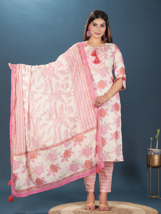 Soft Cotton Floral Straight Pink Kurta