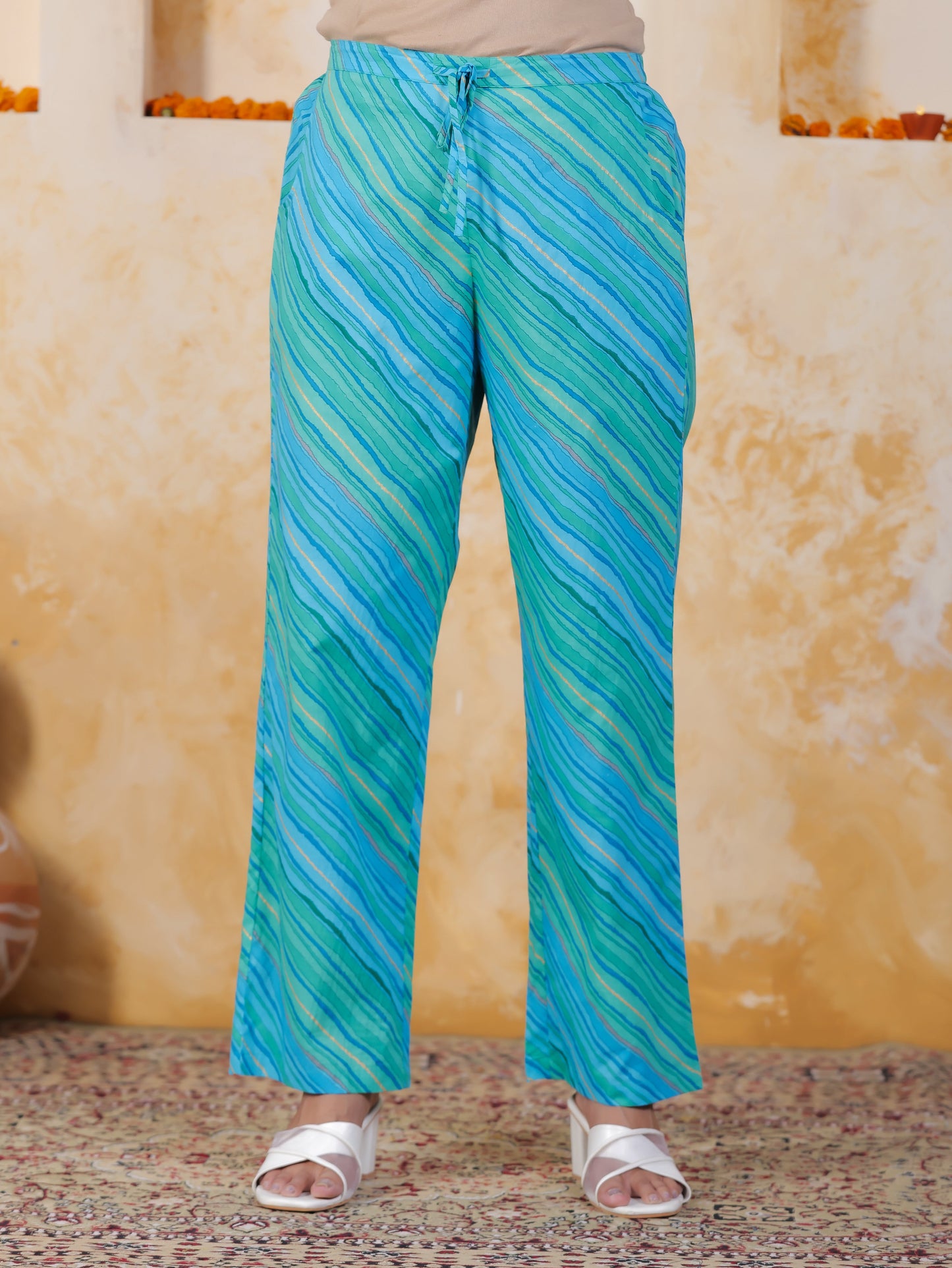 Soft Cotton Leheriya Blue Straight Trousers