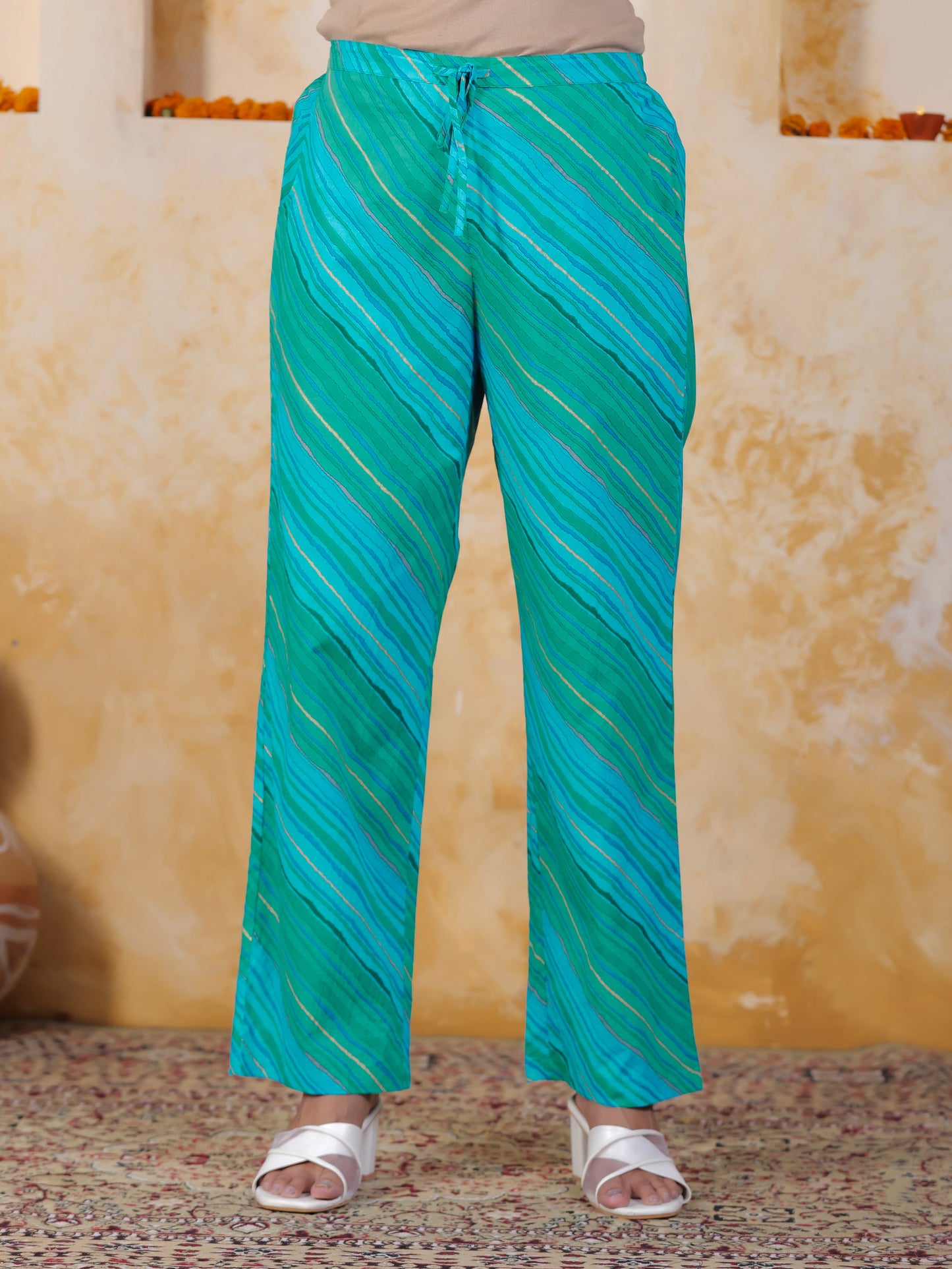 Soft Cotton Leheriya Blue Straight Trousers