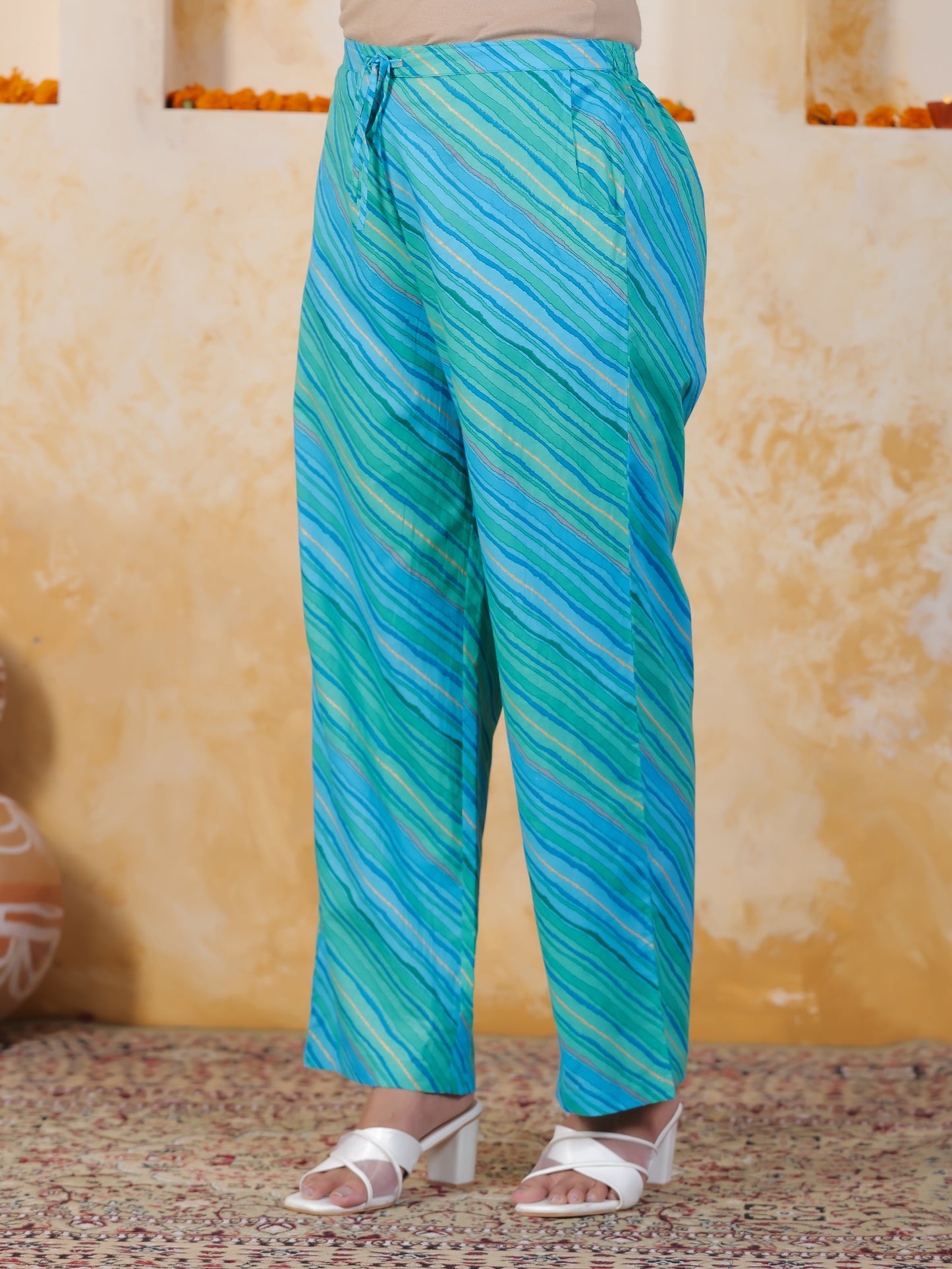 Soft Cotton Leheriya Blue Straight Trousers