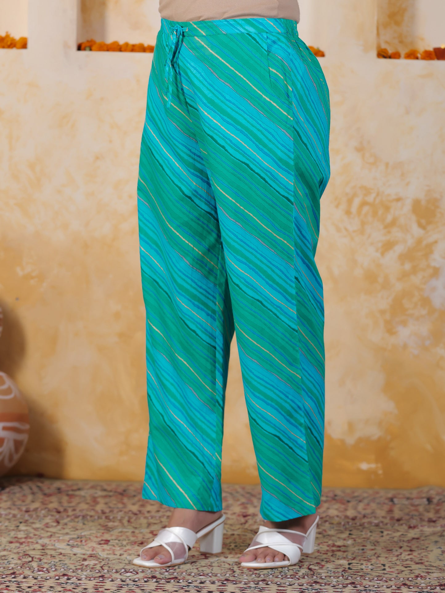 Soft Cotton Leheriya Blue Straight Trousers