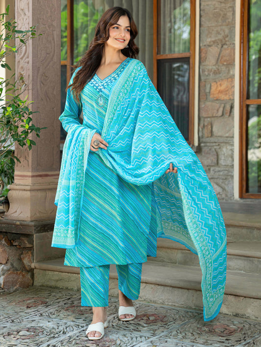 Cotton Voile Striped Blue Dupatta