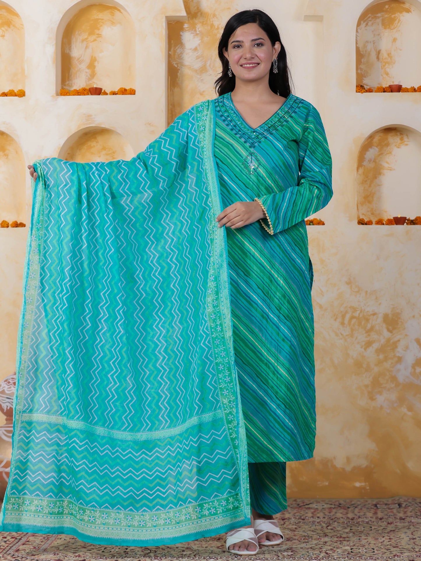Cotton Voile Striped Blue Dupatta