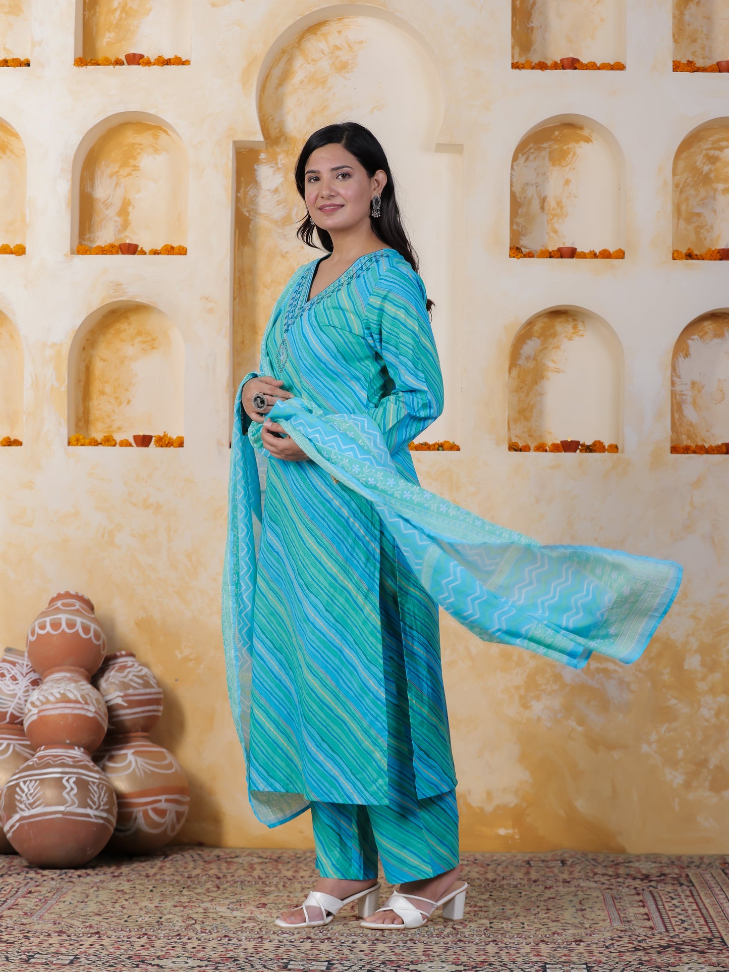 Cotton Voile Striped Blue Dupatta