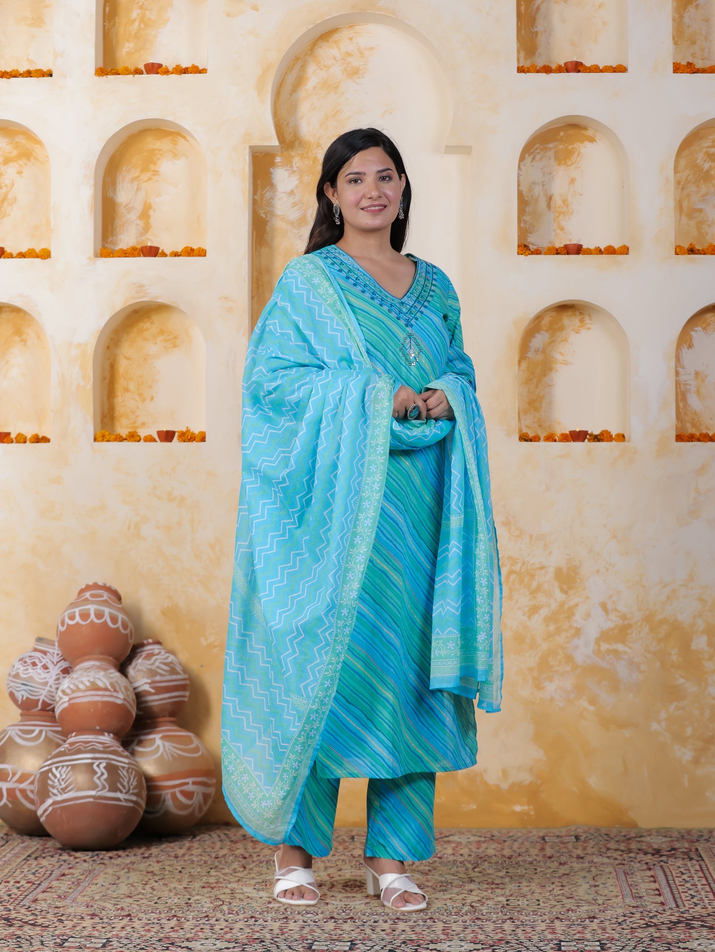 Cotton Voile Striped Blue Dupatta