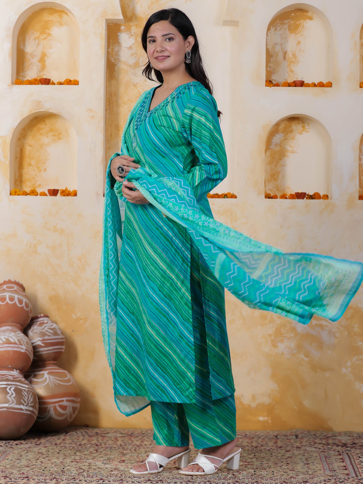 Cotton Voile Striped Blue Dupatta
