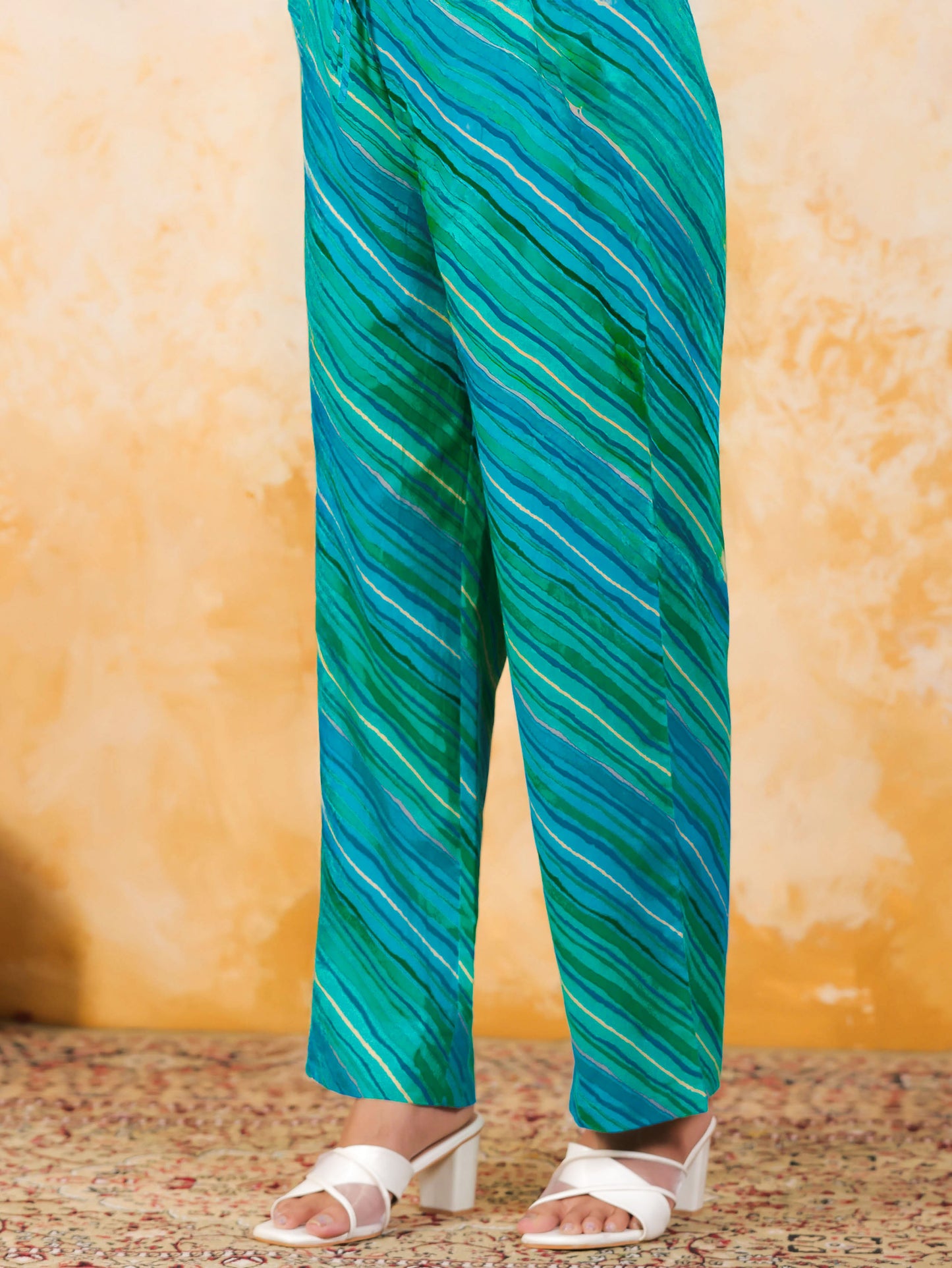 Embroidered Soft Cotton Leheriya Straight Blue Kurta