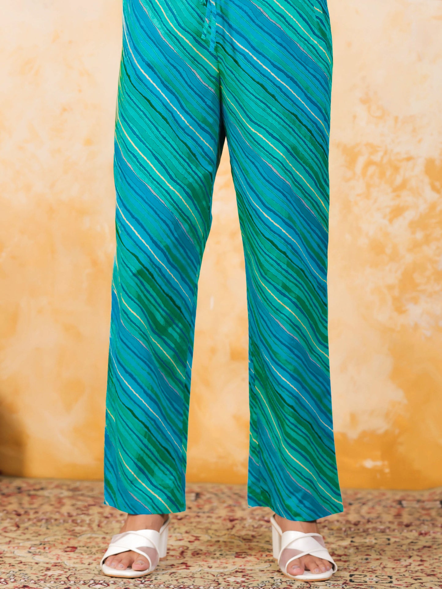 Embroidered Soft Cotton Leheriya Straight Blue Kurta