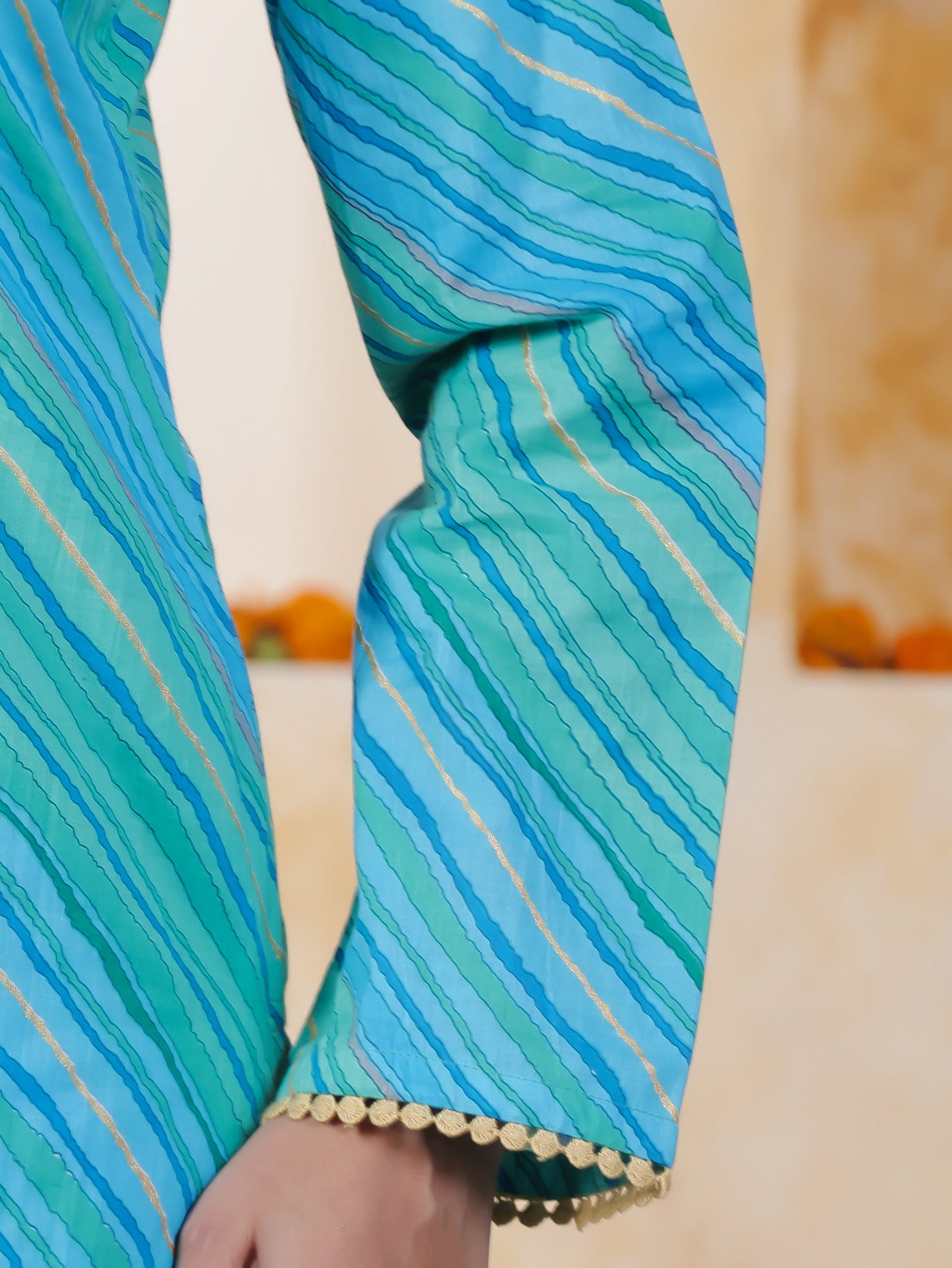 Embroidered Soft Cotton Leheriya Straight Blue Kurta