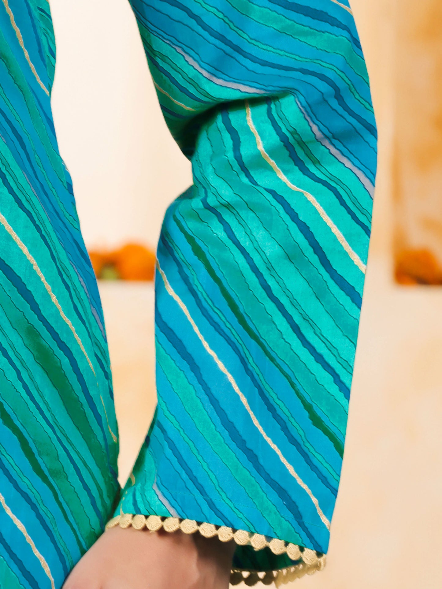 Embroidered Soft Cotton Leheriya Straight Blue Kurta