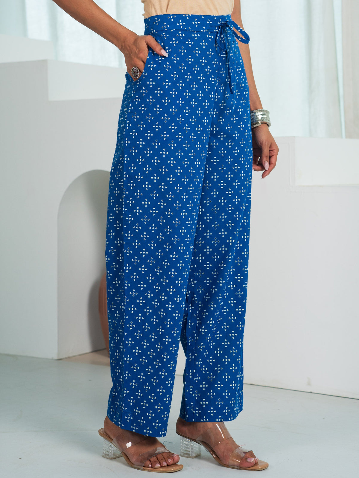 Soft Cotton Bandhani Blue Straight Trousers