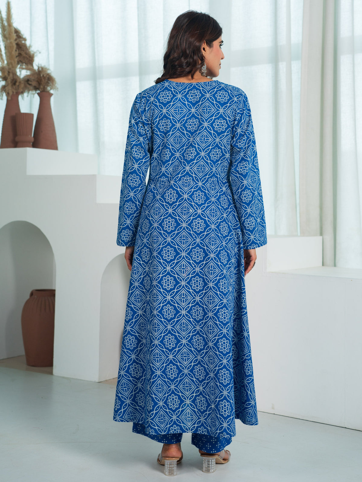 Soft Cotton Bandhani Flared Blue Kurta