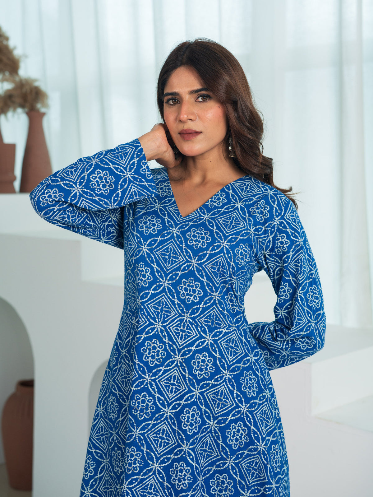 Soft Cotton Bandhani Flared Blue Kurta
