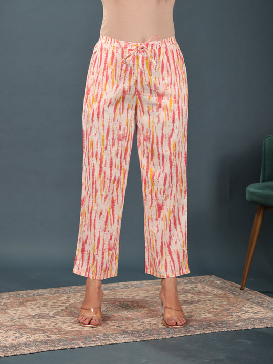 Soft Cotton Tie-Dye Orange Straight Trousers