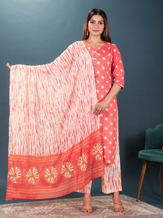 Soft Cotton Tie-Dye Panelled Orange Kurta
