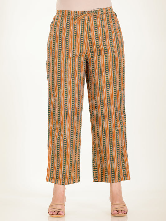 Soft Cotton Striped Yellow Straight Trousers