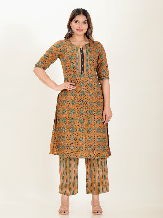 Soft Cotton Geometric A-line Yellow Kurta