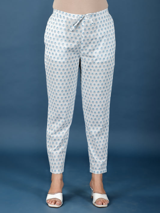 Soft Cotton Floral White Tapered Trousers
