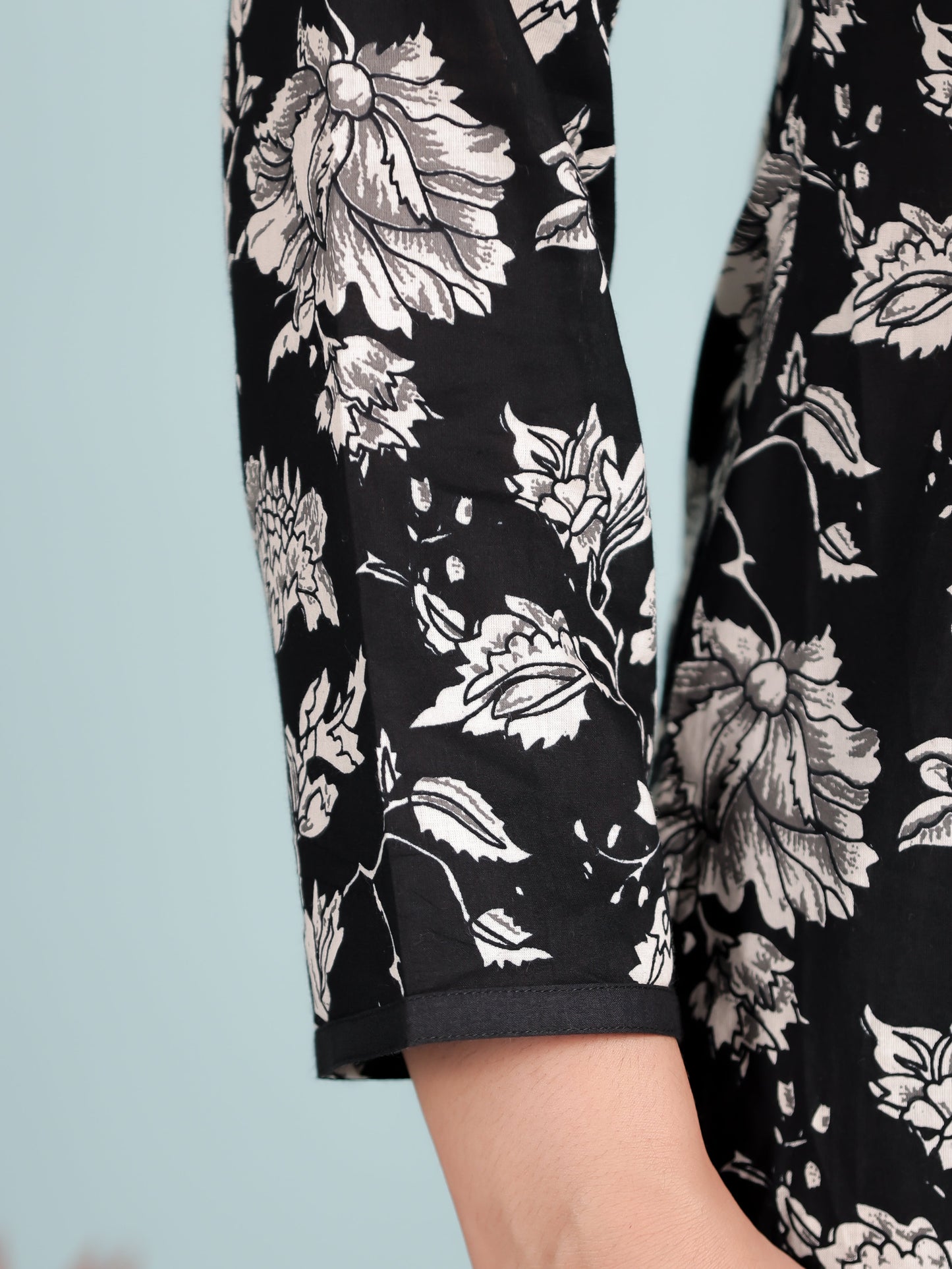 Embroidered Soft Cotton Floral Straight Black Kurta