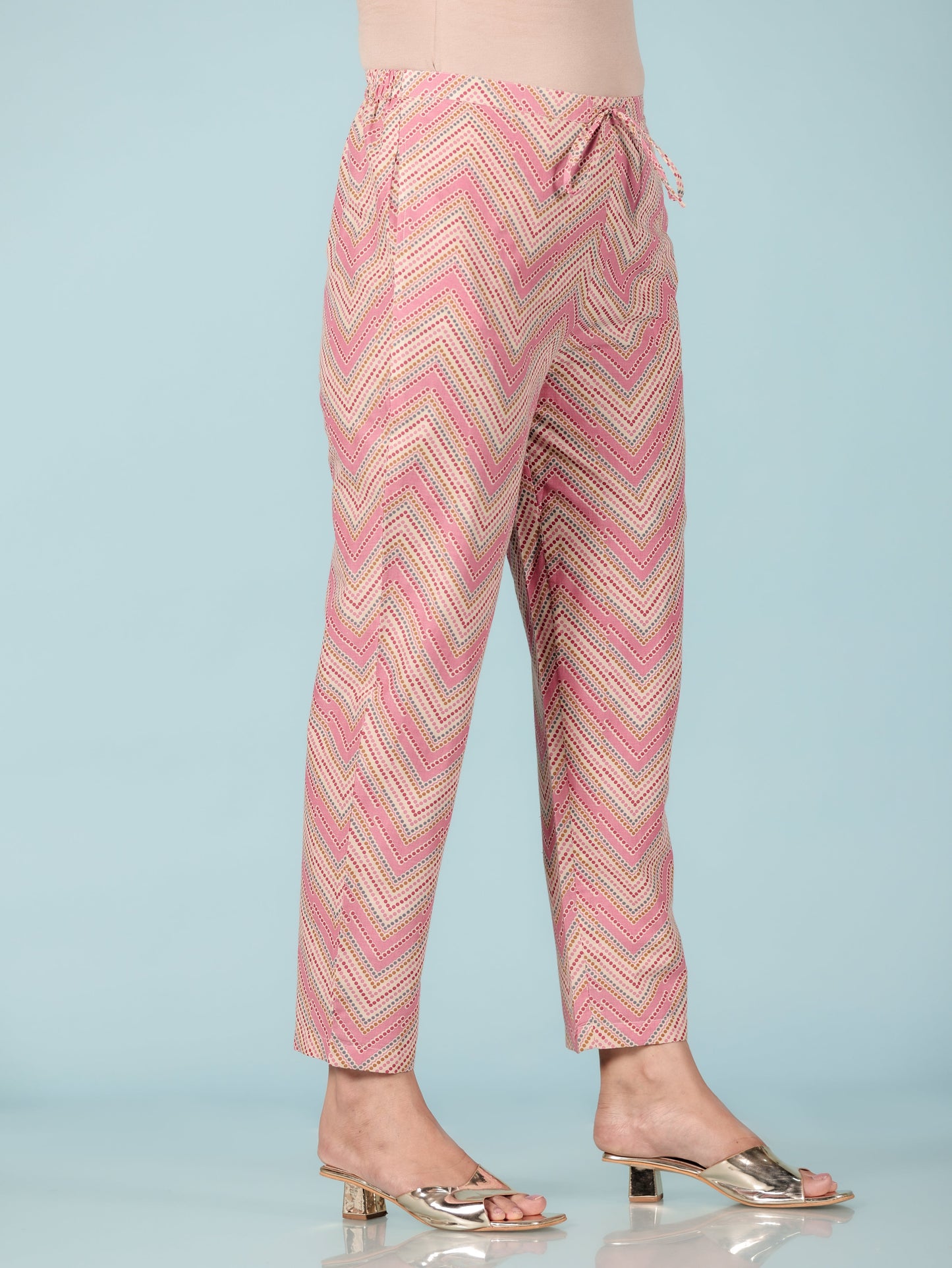 Soft Cotton Chevron Pink Tapered Trousers