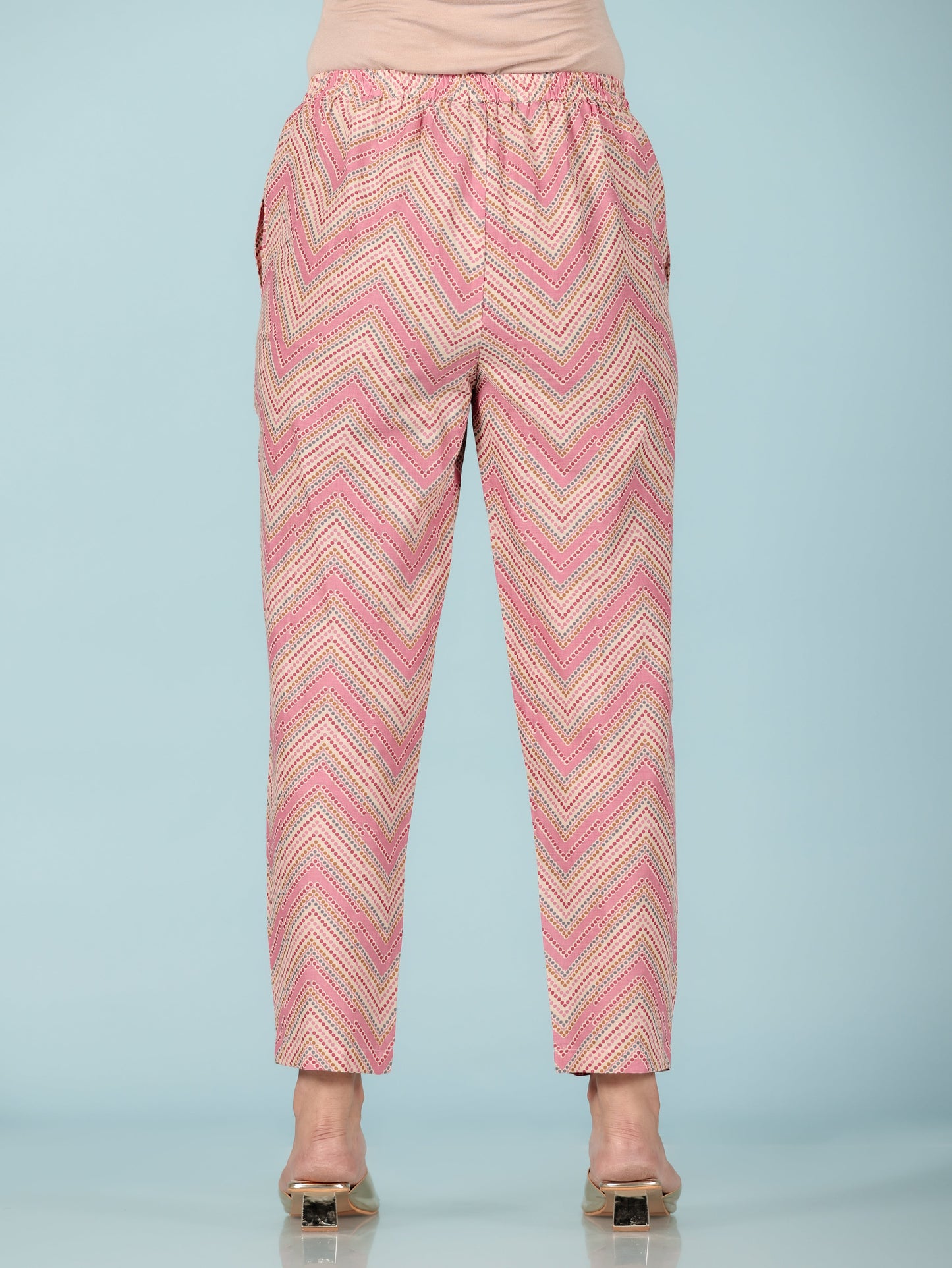 Soft Cotton Chevron Pink Tapered Trousers