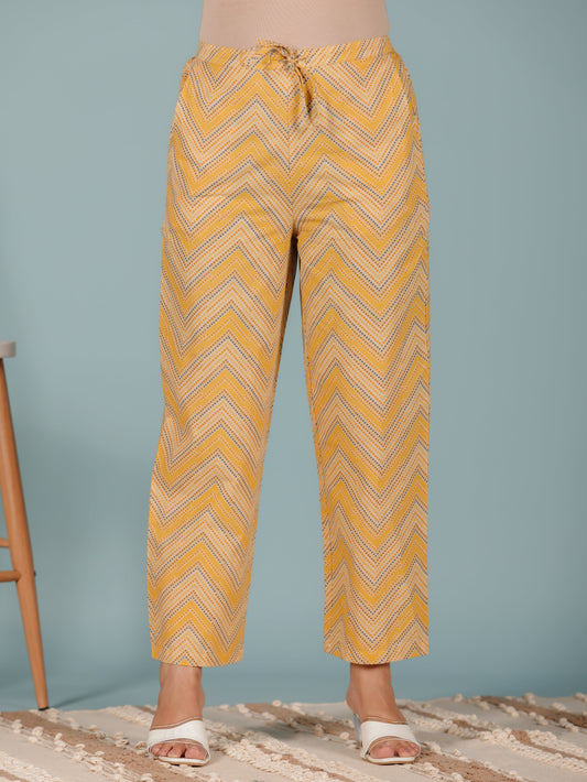 Soft Cotton Chevron Yellow Straight Trousers