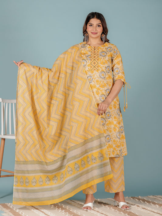 Soft Cotton Floral A-line Yellow Kurta