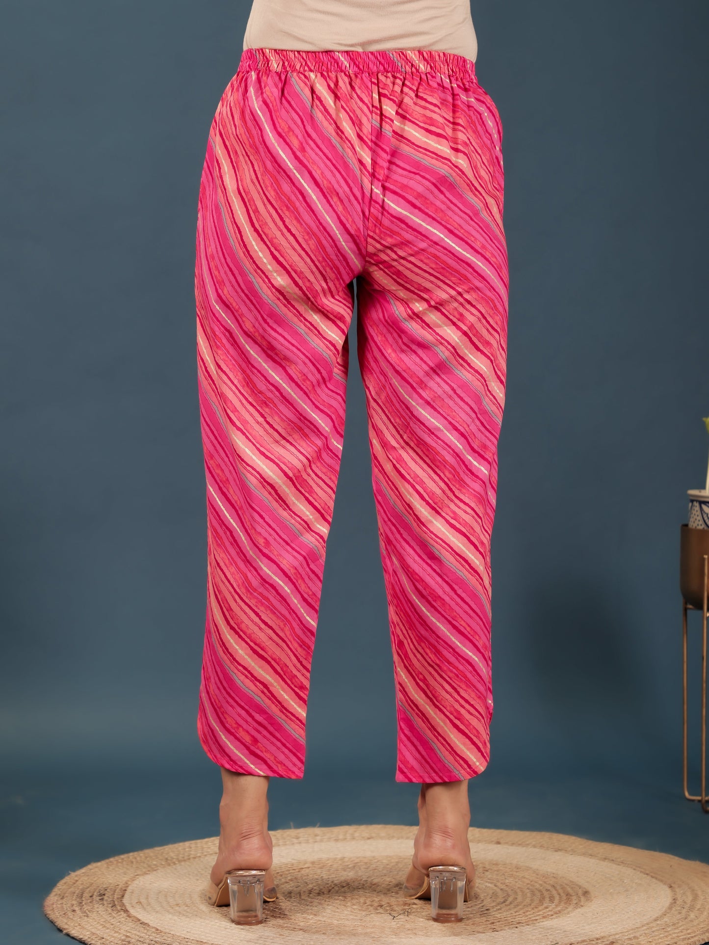 Soft Cotton Leheriya Pink Tapered Trousers