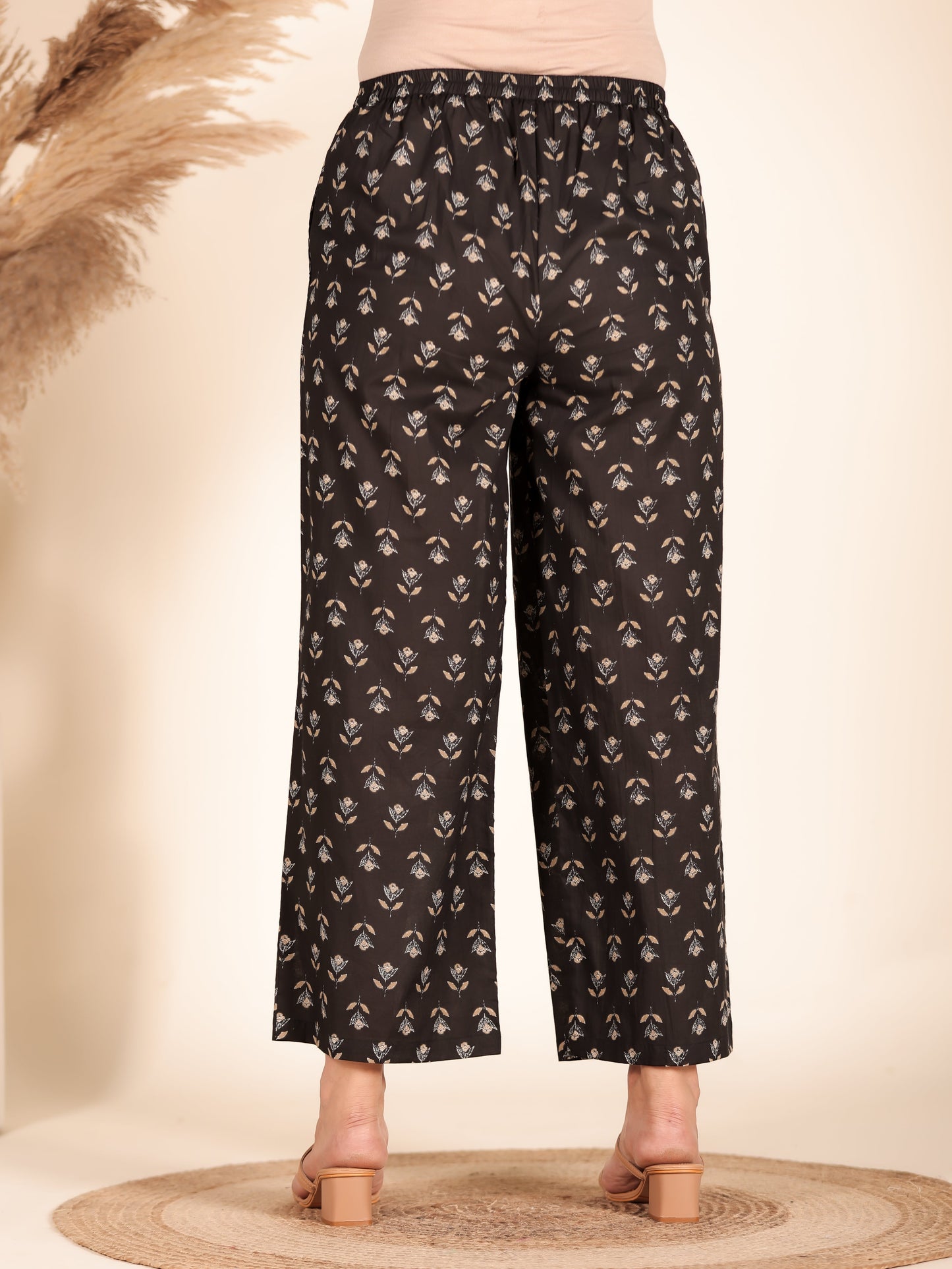 Soft Cotton Floral Black Palazzo