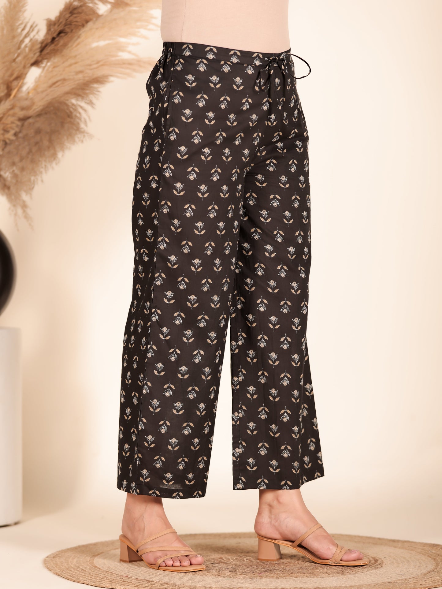 Embroidered Soft Cotton Floral Flared Black Kurta