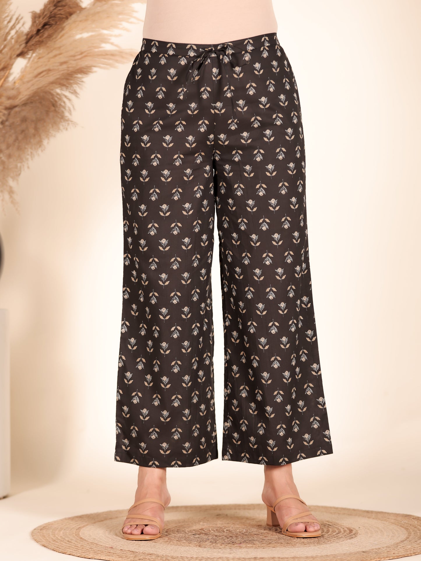 Embroidered Soft Cotton Floral Flared Black Kurta