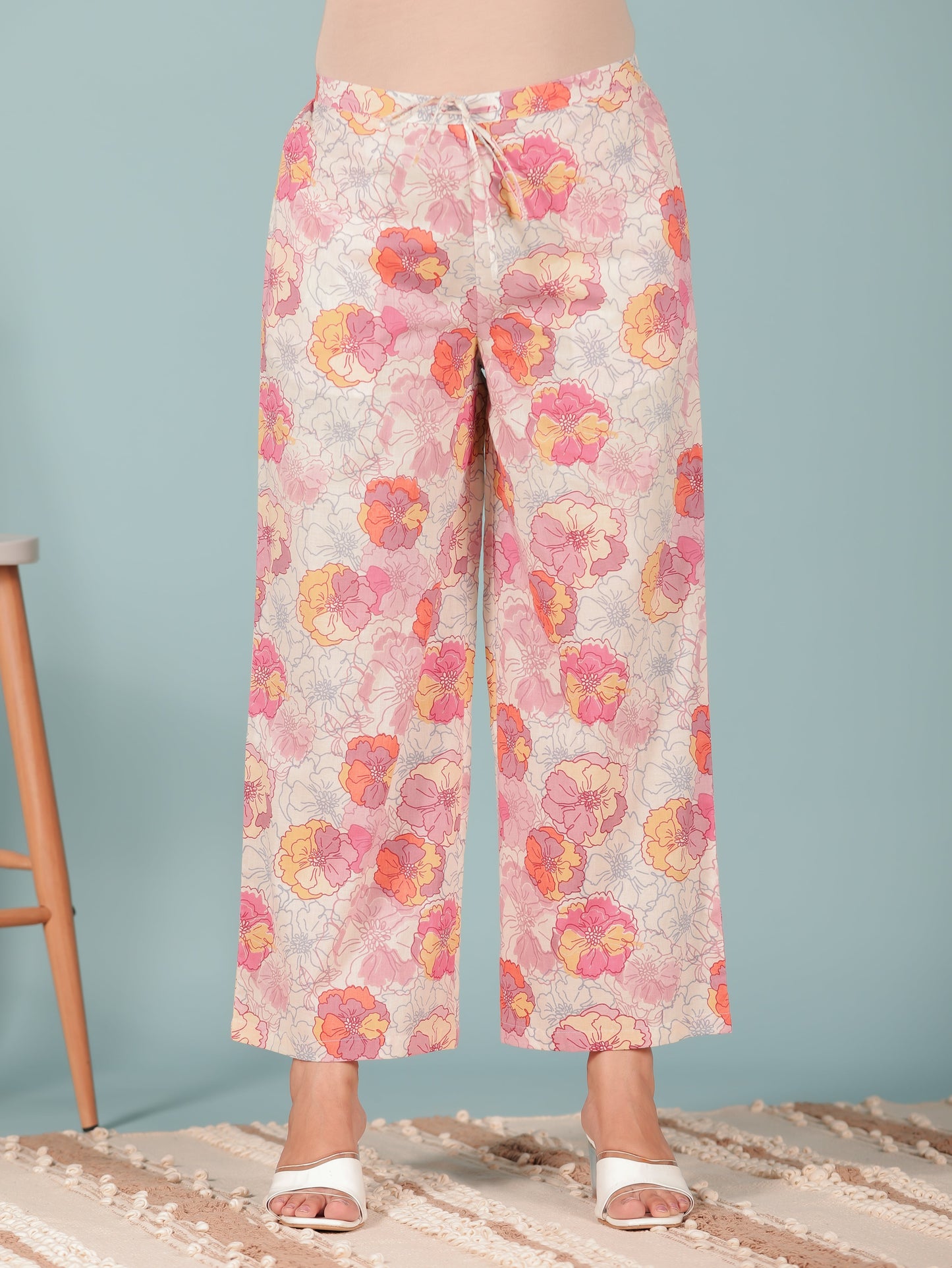 Soft Cotton Floral Pink Palazzo