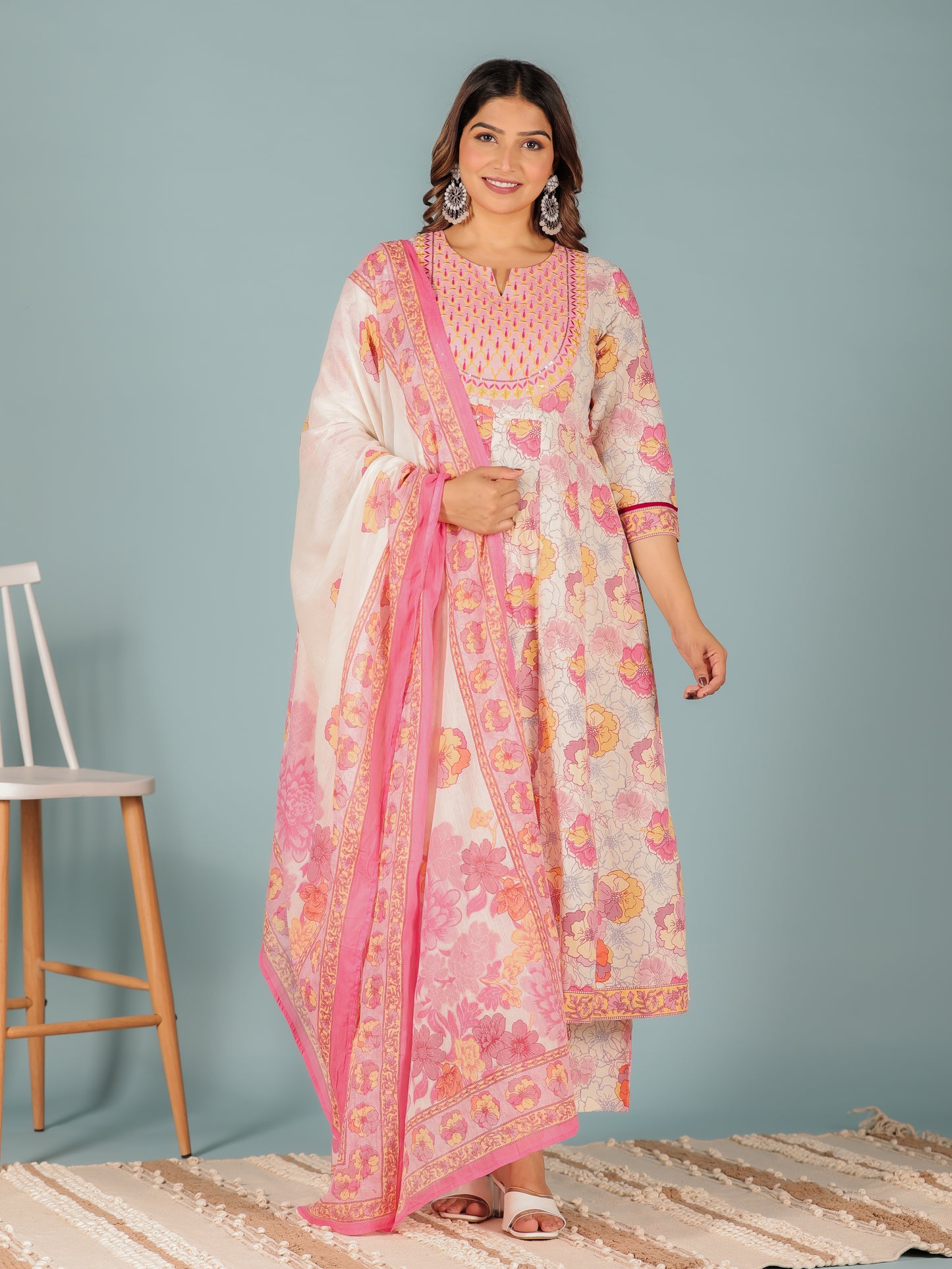 Voile Cotton Floral Pink Dupatta