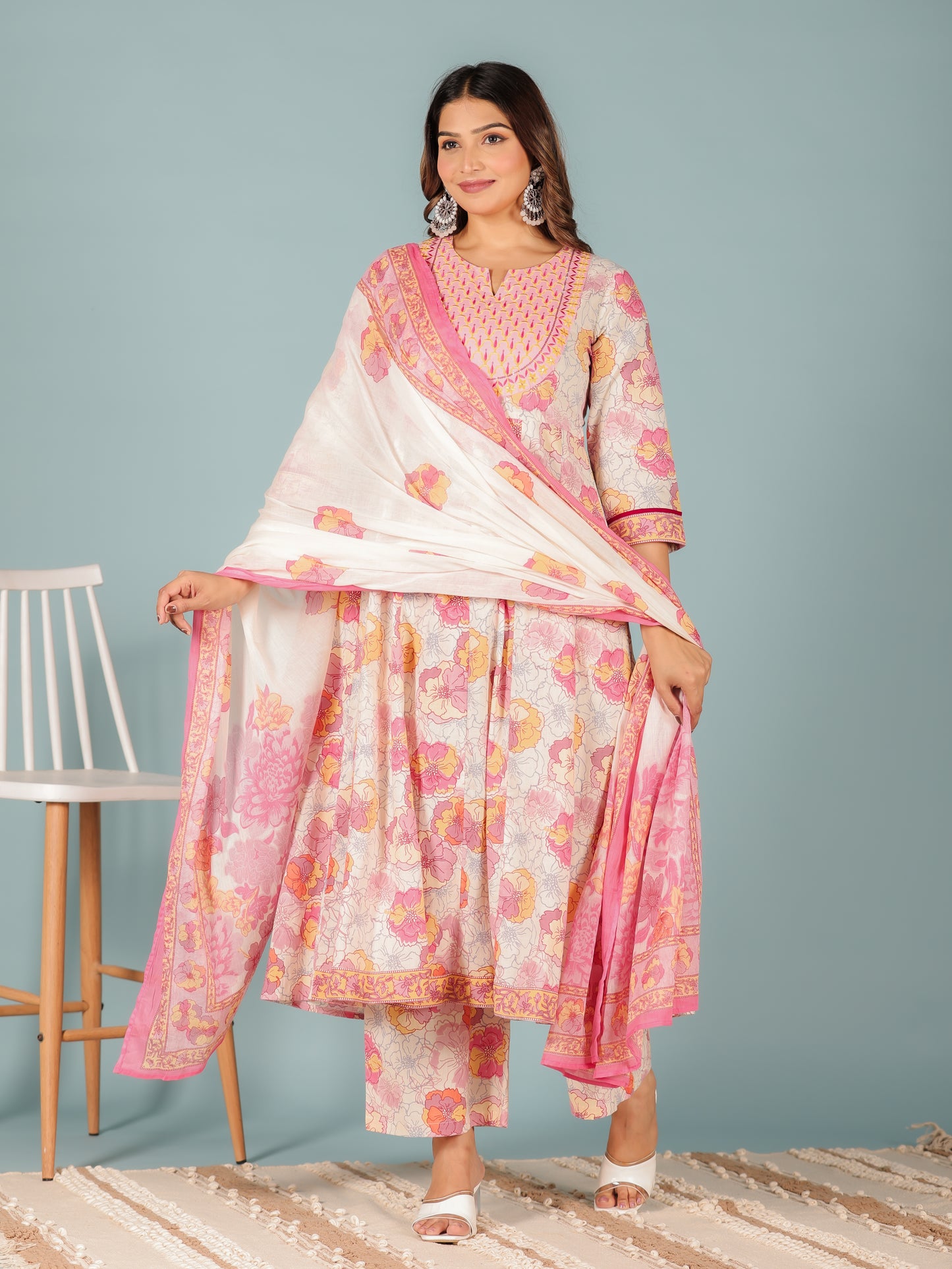 Voile Cotton Floral Pink Dupatta