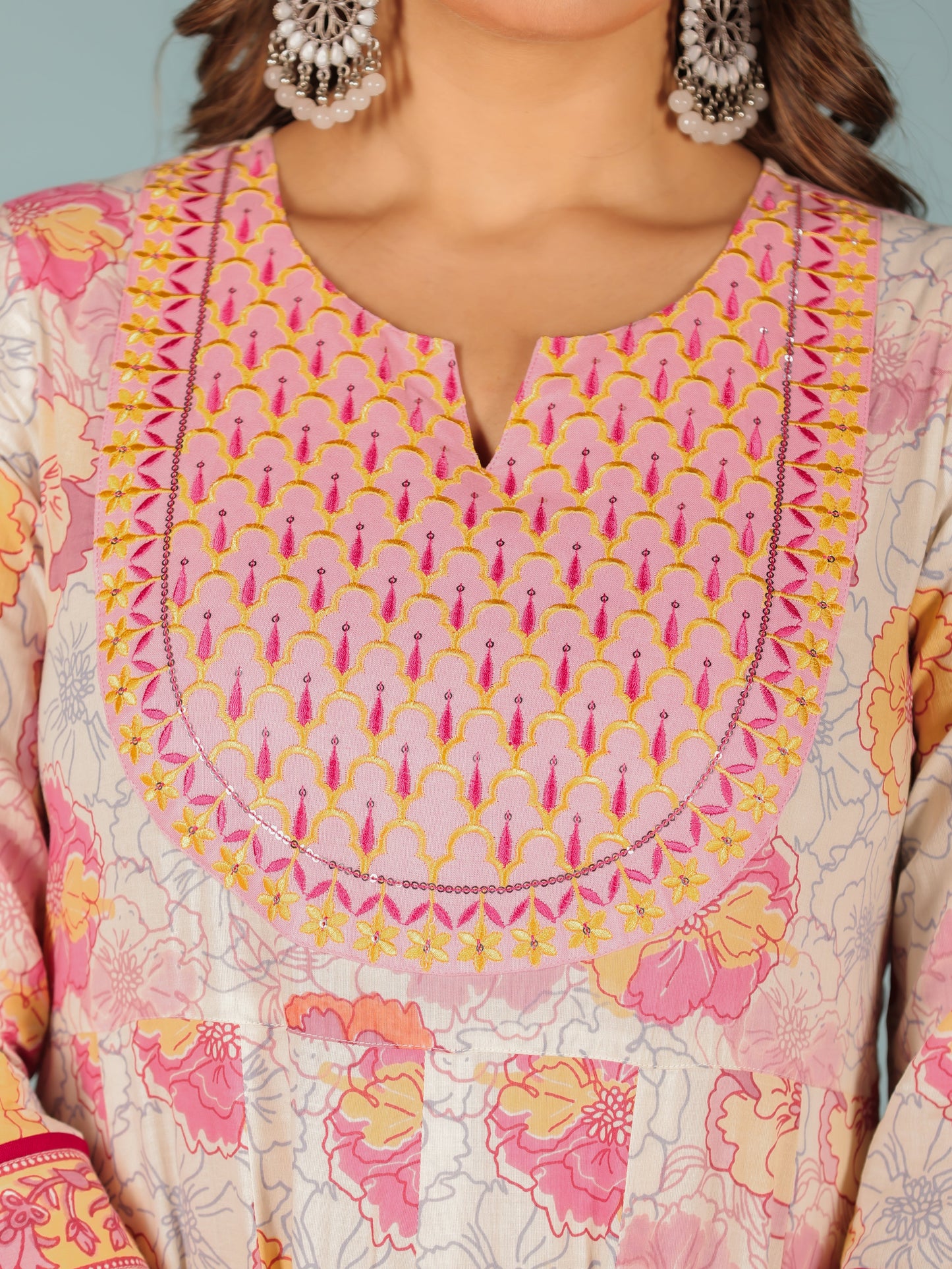Soft Cotton Floral Anarkali Pink Kurta