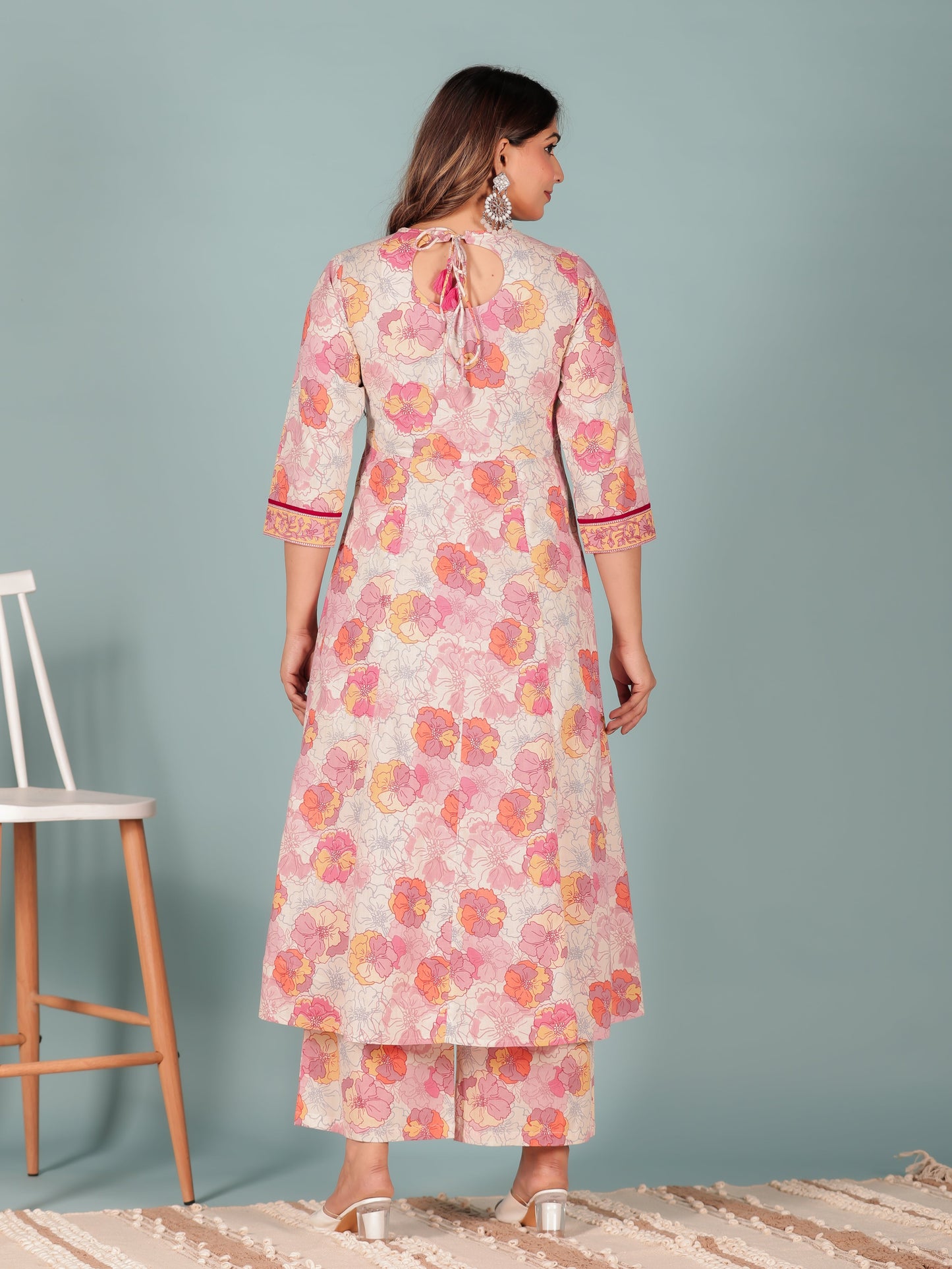 Soft Cotton Floral Anarkali Pink Kurta