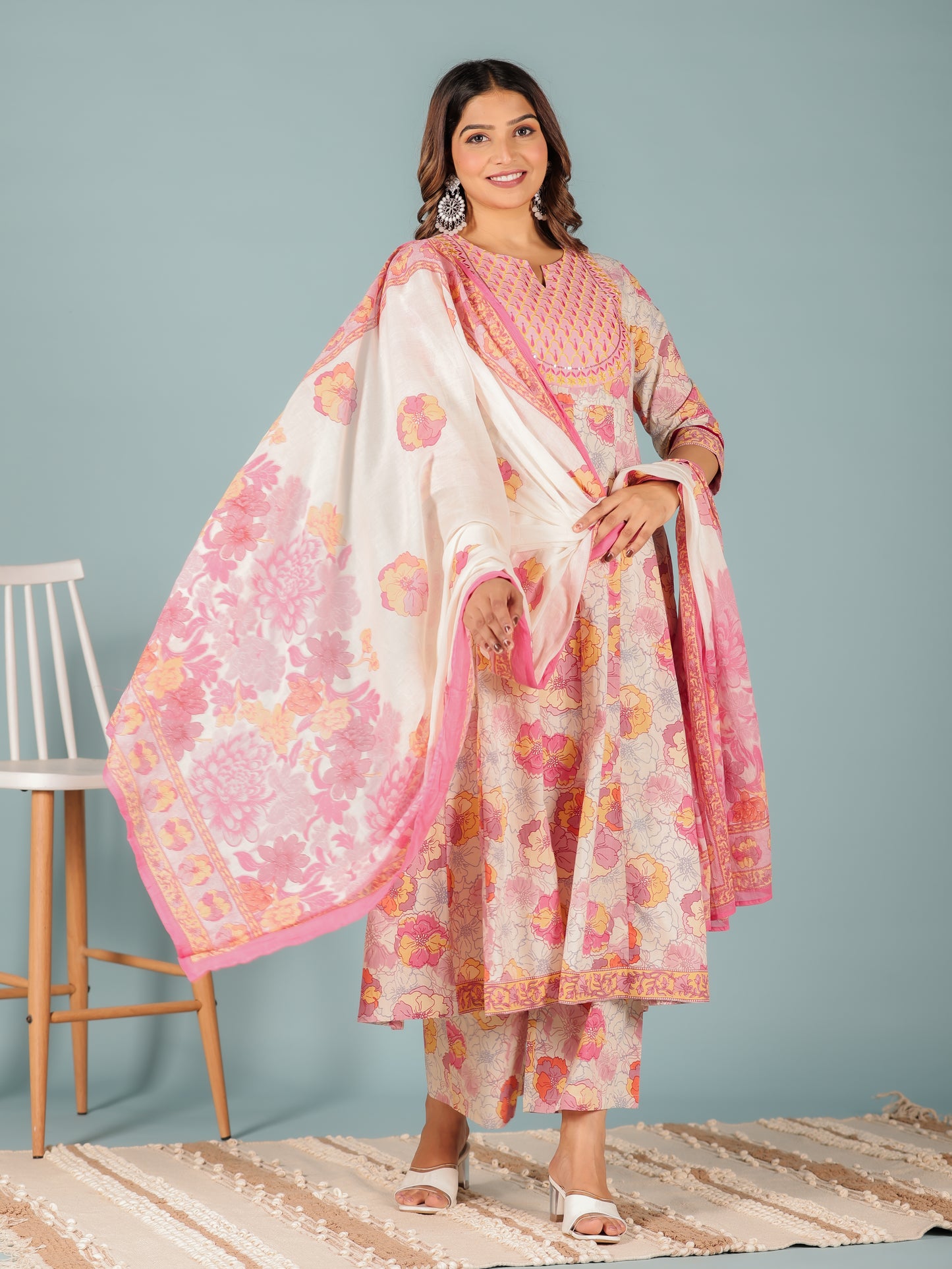 Voile Cotton Floral Pink Dupatta