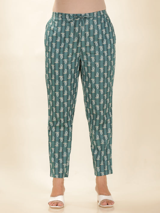 Soft Cotton Floral Blue Tapered Trousers