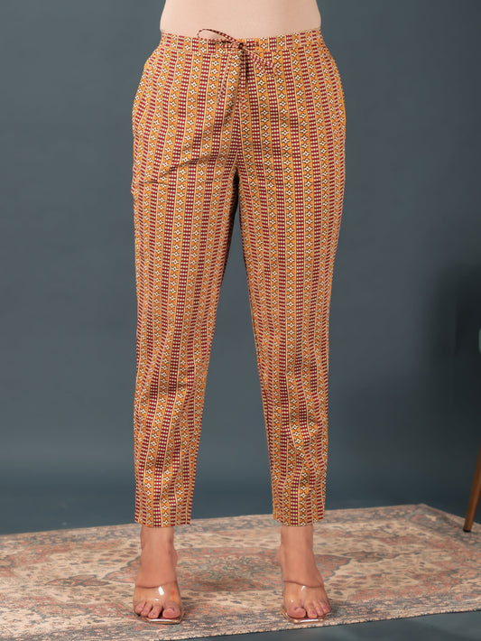Soft Cotton Striped Yellow Tapered Trousers