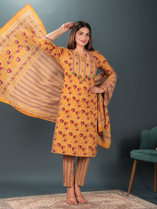 Voile Cotton Striped Yellow Dupatta